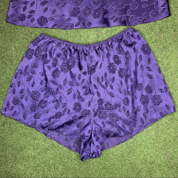 🌸 Cinema & Etoile 2 pc Navy Sheer Satin Short Pajama Set Size Large - Picture 3 of 4